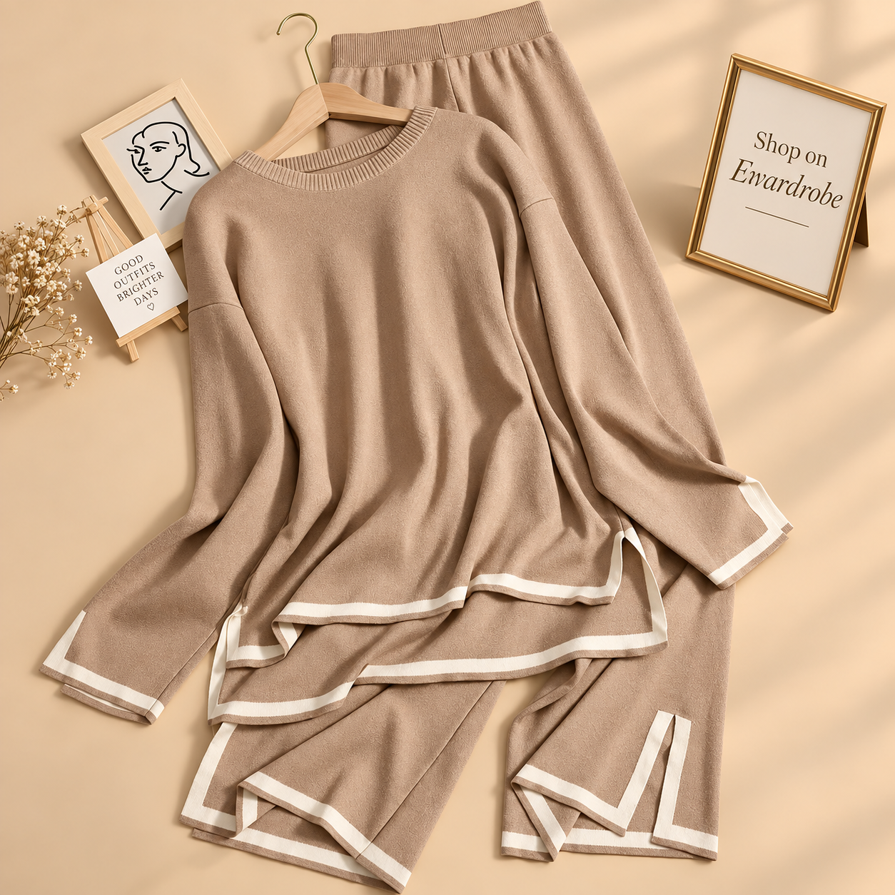 Beige Lining Winter Tracksuit