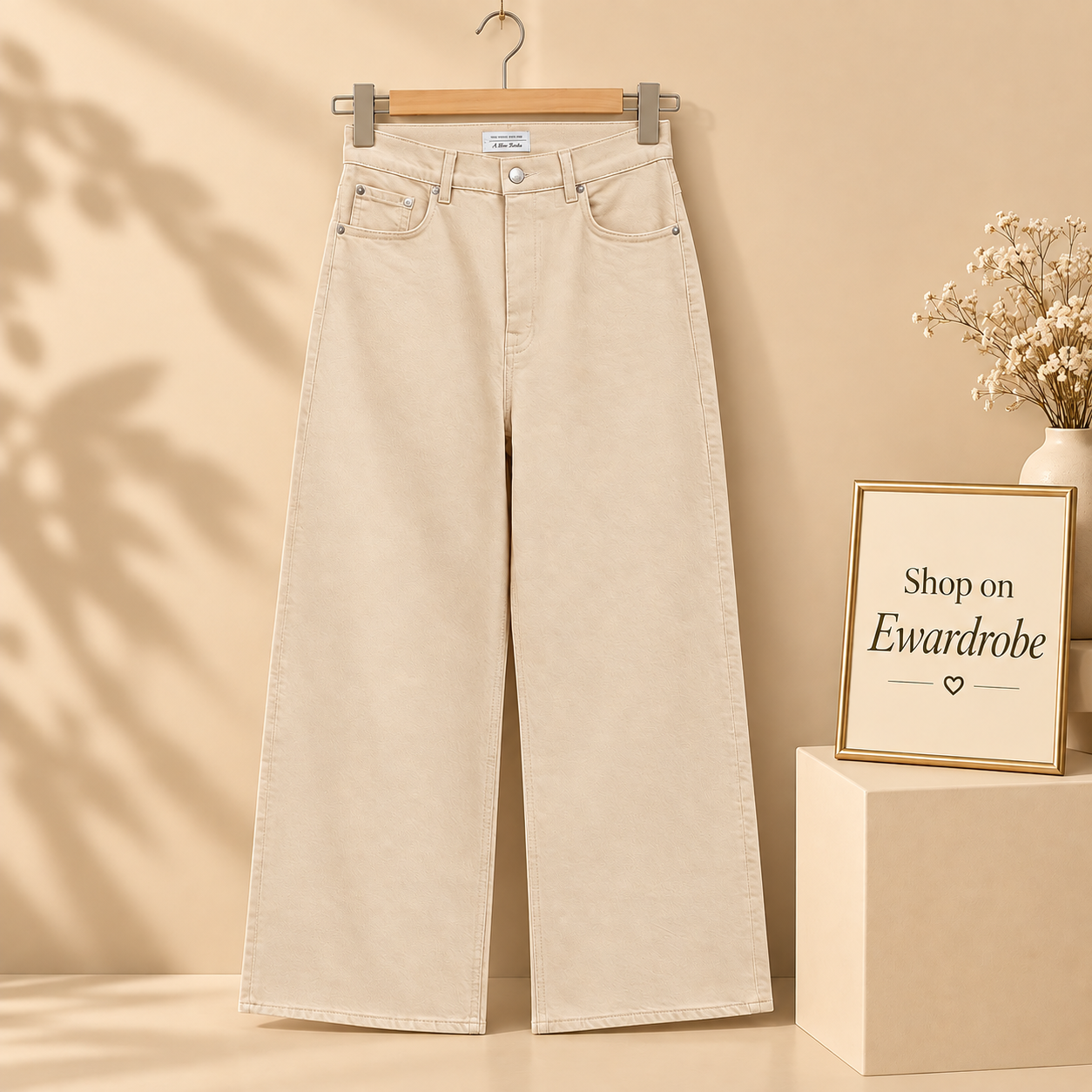 Beige Wide Leg Jeans