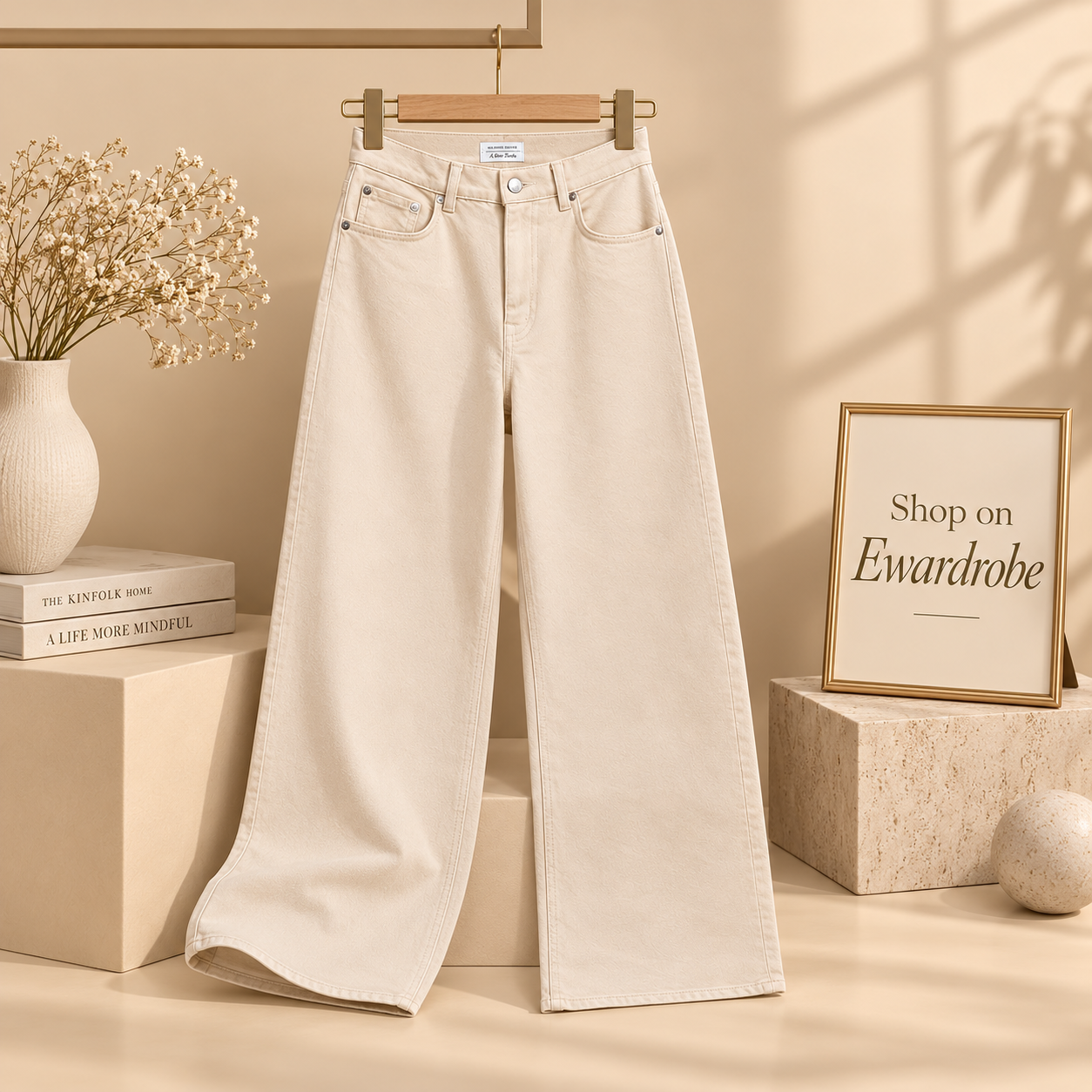 Beige Wide Leg Jeans