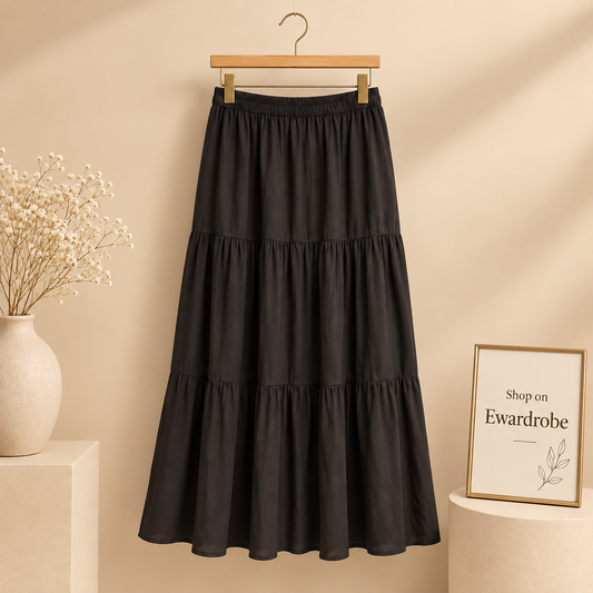 Black 3 Tier Long Skirt