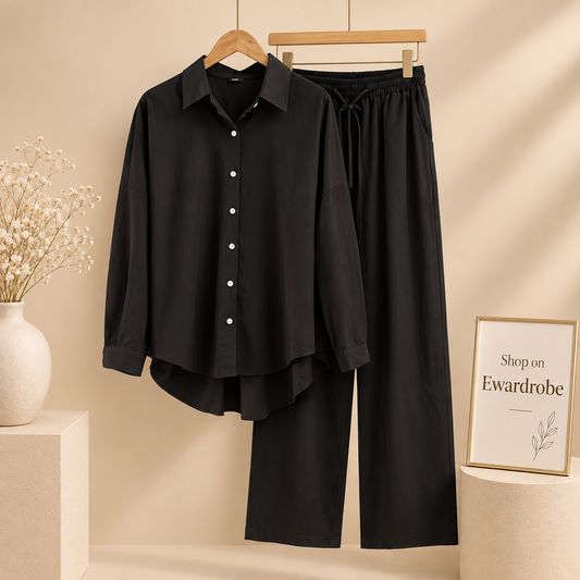 Black Button Down Cord-Set