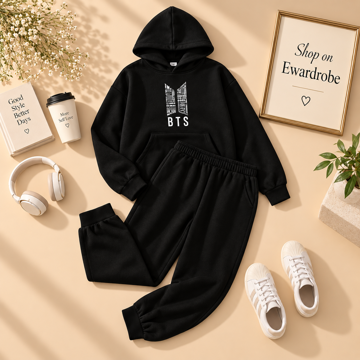 Black Hood Tracksuit Detailed BTS Logo