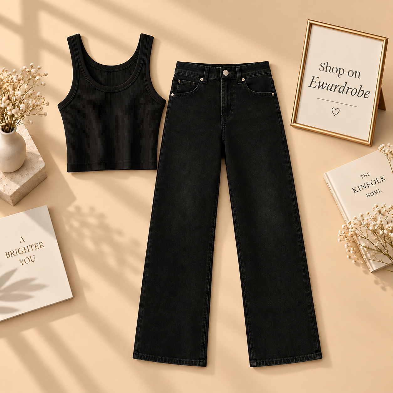 Black Tanktop With Black Wide Leg Jeans