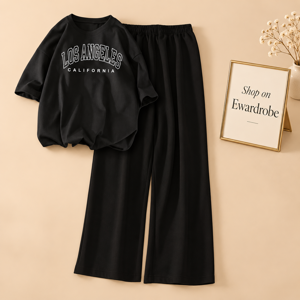 Black Tshirt LosAngeles With Black Flapper