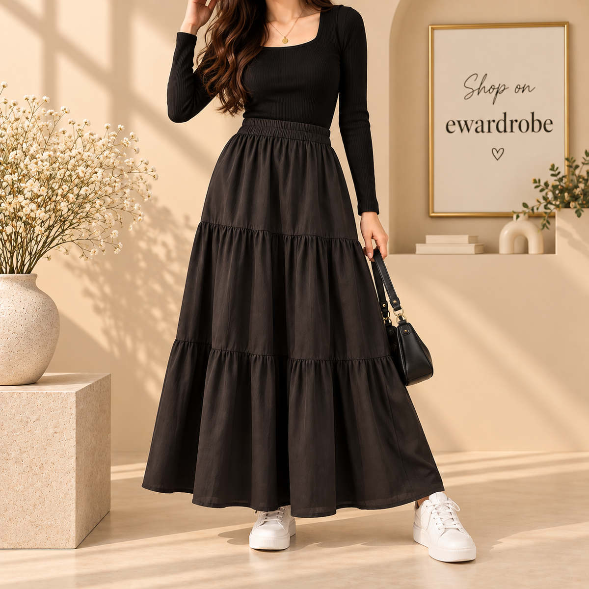 Black 3 Tier Long Skirt