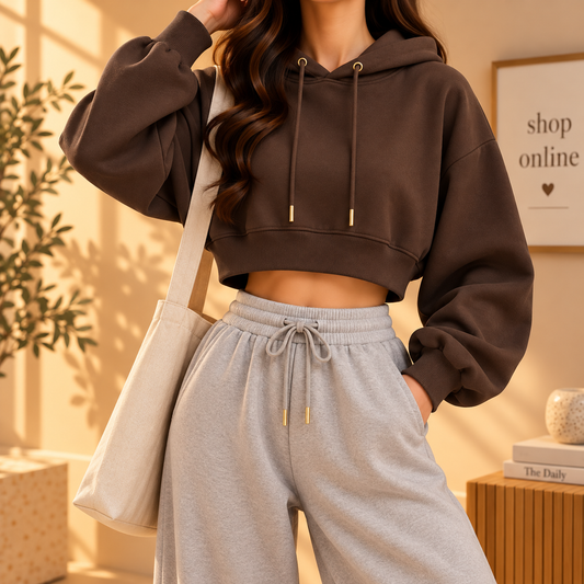 Basic Brown Crop Hoodie