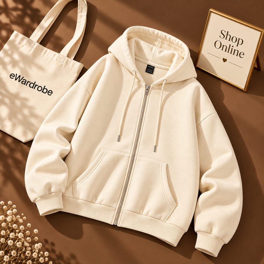 Basic Cream Zipper Hoodie