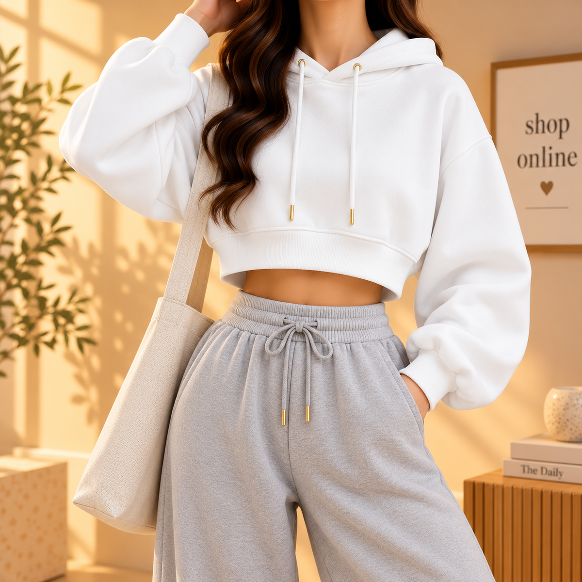 Basic White Crop Hoodie