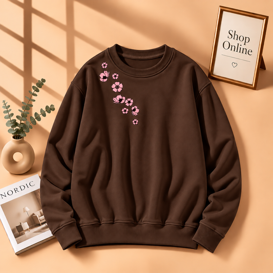 Pink Shoulder Flower Sweatshirt