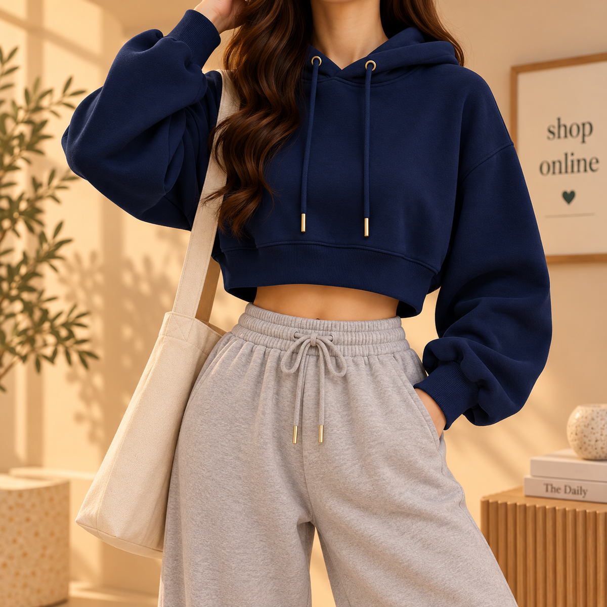 Basic Navy Crop Hoodie