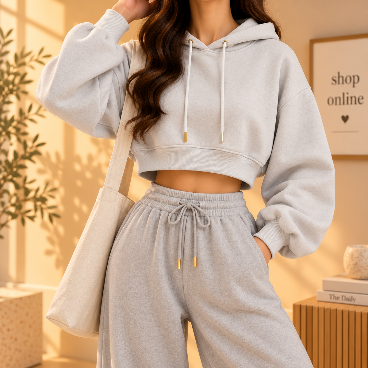 Basic Grey Crop Hoodie