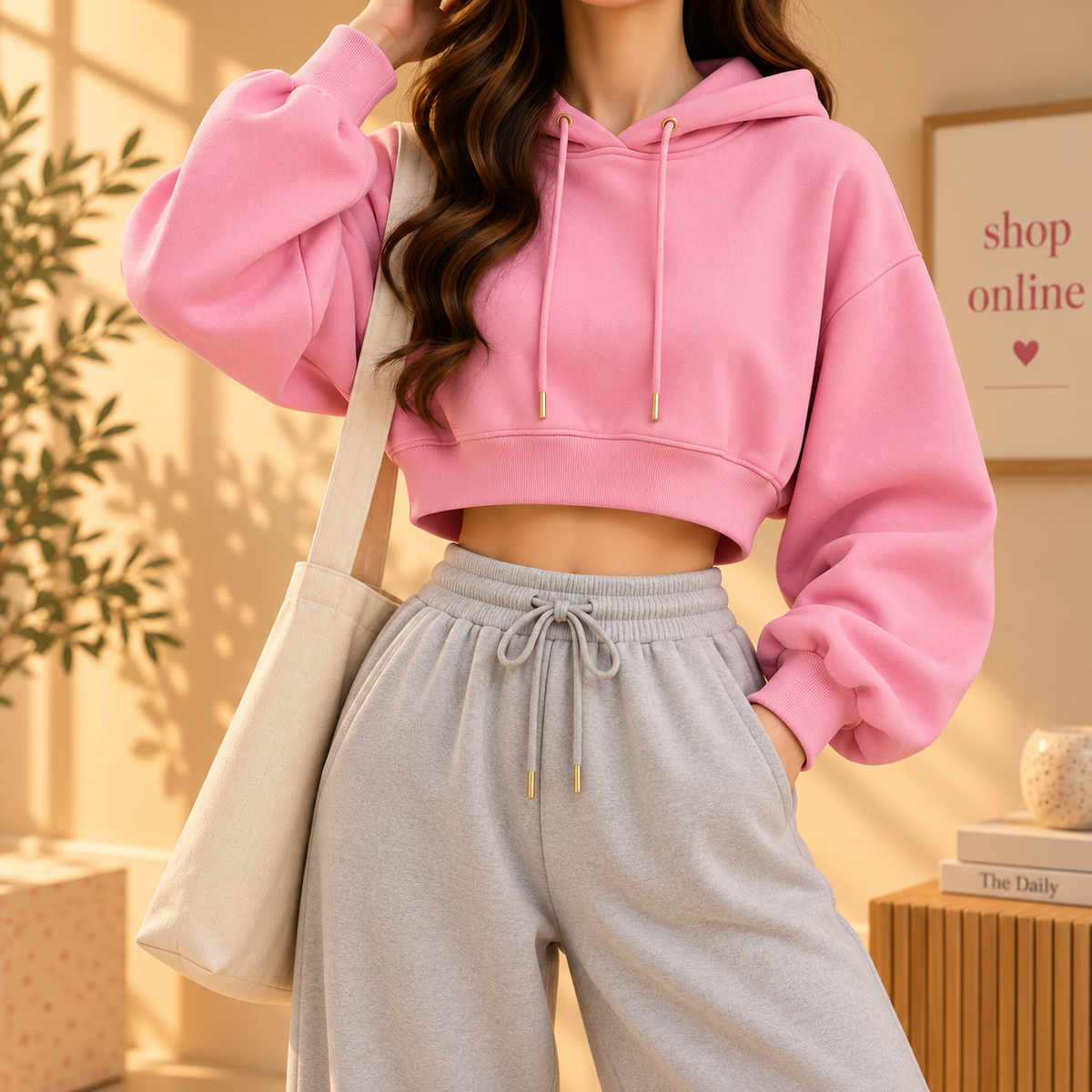 Basic Pink Crop Hoodie