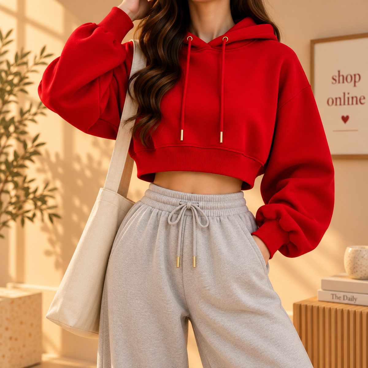 Basic Red Crop Hoodie