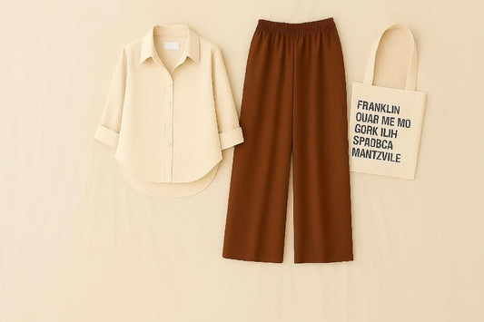 BEIGE BUTTON SHIRT WITH BROWN FLAPPER