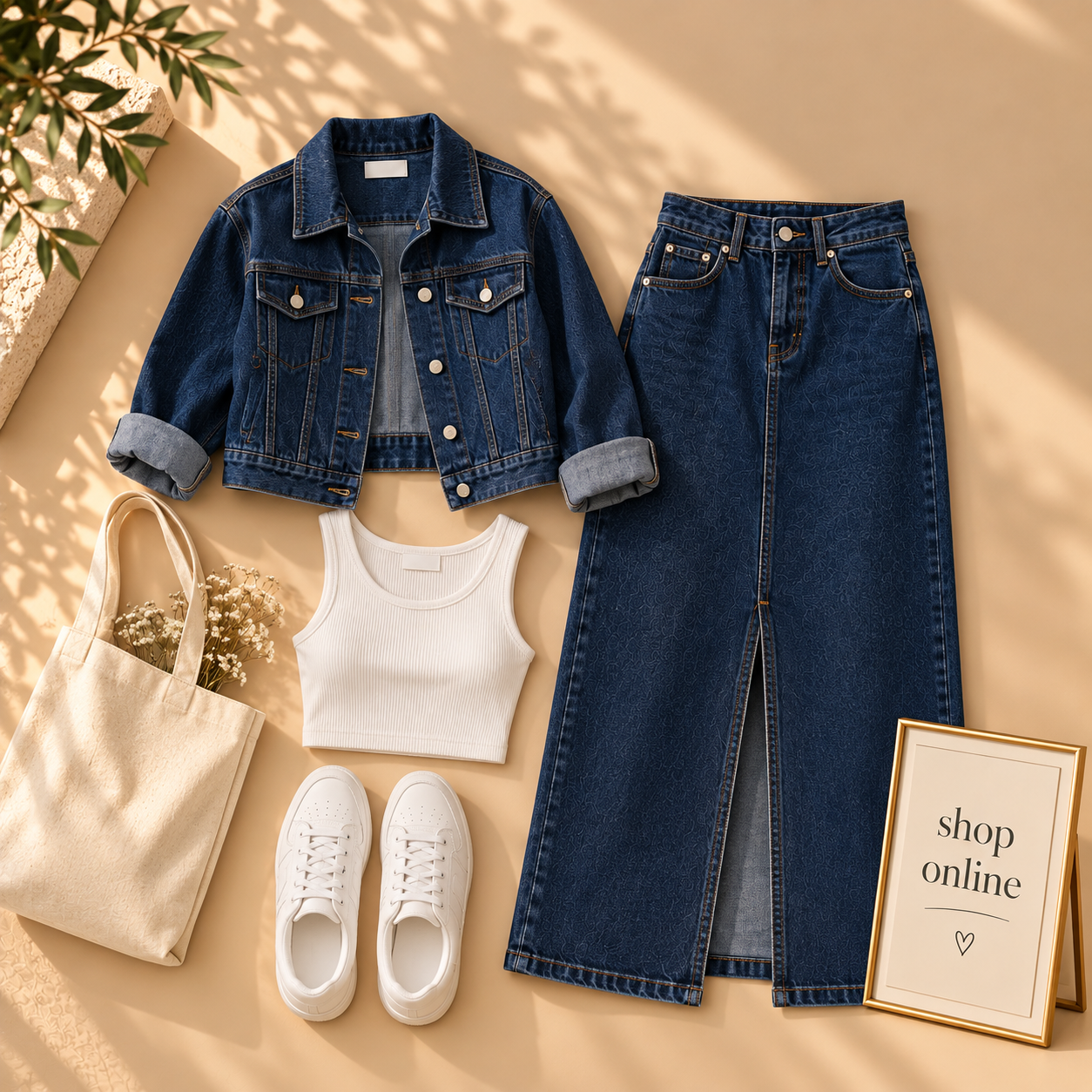 Dark Blue Denim Jacket with Dark Blue denim skirt