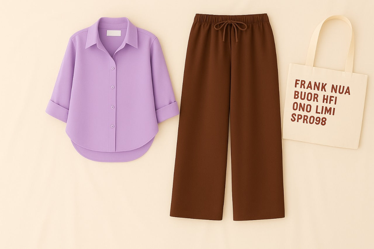 LILAC BUTTON SHIRT WITH BROWN FLAPPER