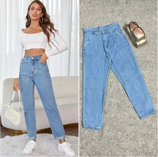 HIGH WAISTED ICE BLUE MOM JEANS