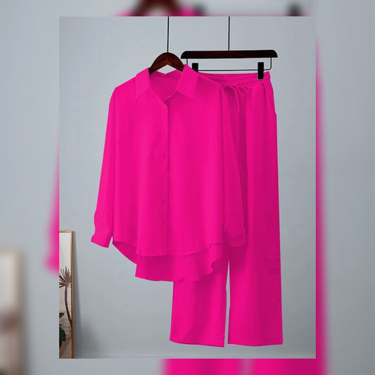 SHOCKING PINK BUTTON DOWN CO ORD SET