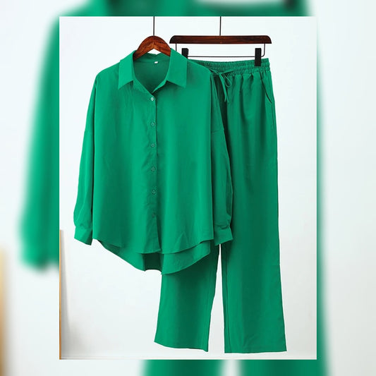 PARROT GREEN BUTTON DOWN CO ORD SET