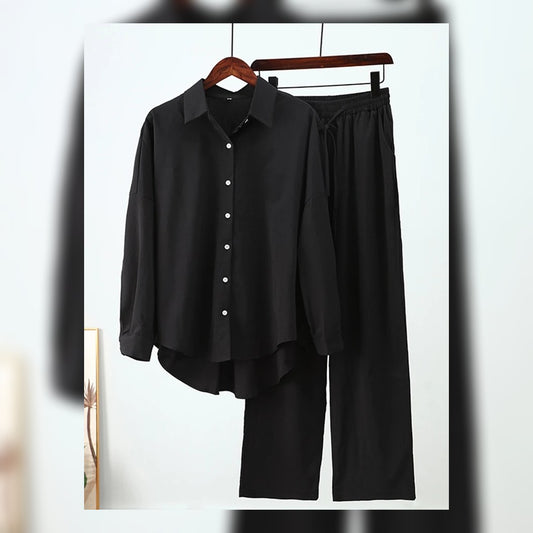 BLACK BUTTON DOWN CO ORD SET