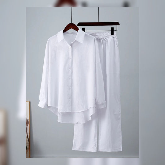 WHITE BUTTON DOWN CO ORD SET