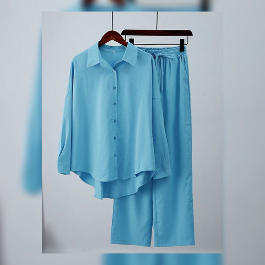 SKY BLUE BUTTON DOWN CO ORD SET
