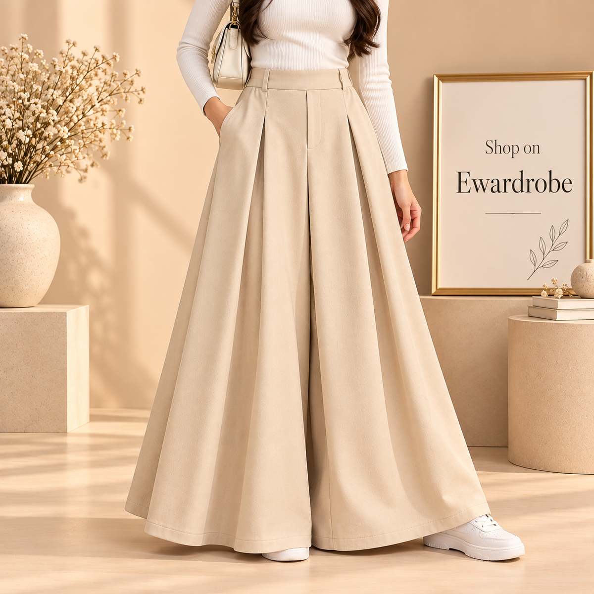 Beige Twill Long Skirt