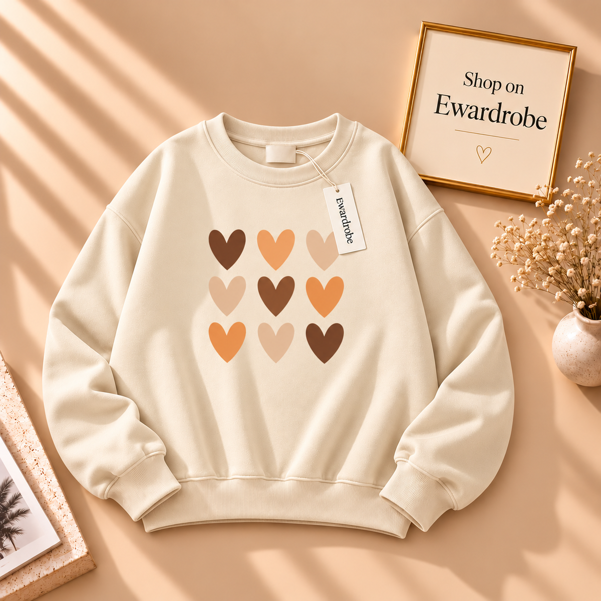 Brown Hearts on Black Sweatshirt