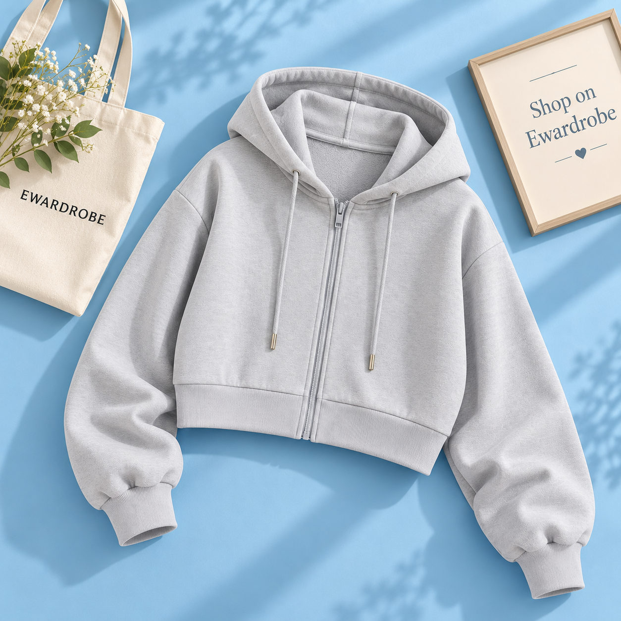 Basic Grey Zipper Crop Hoodie