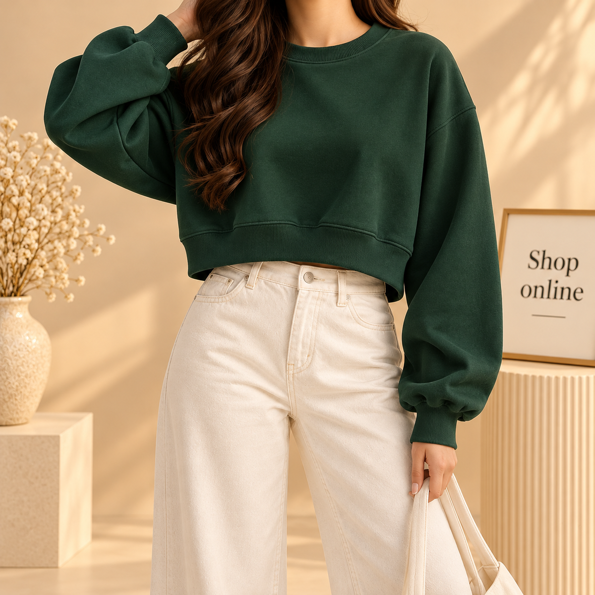 Basic Bottle Green Crop Sweatshirt