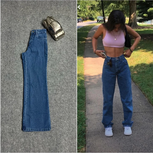 HIGH WAISTED MID BLUE WIDE LEG JEANS