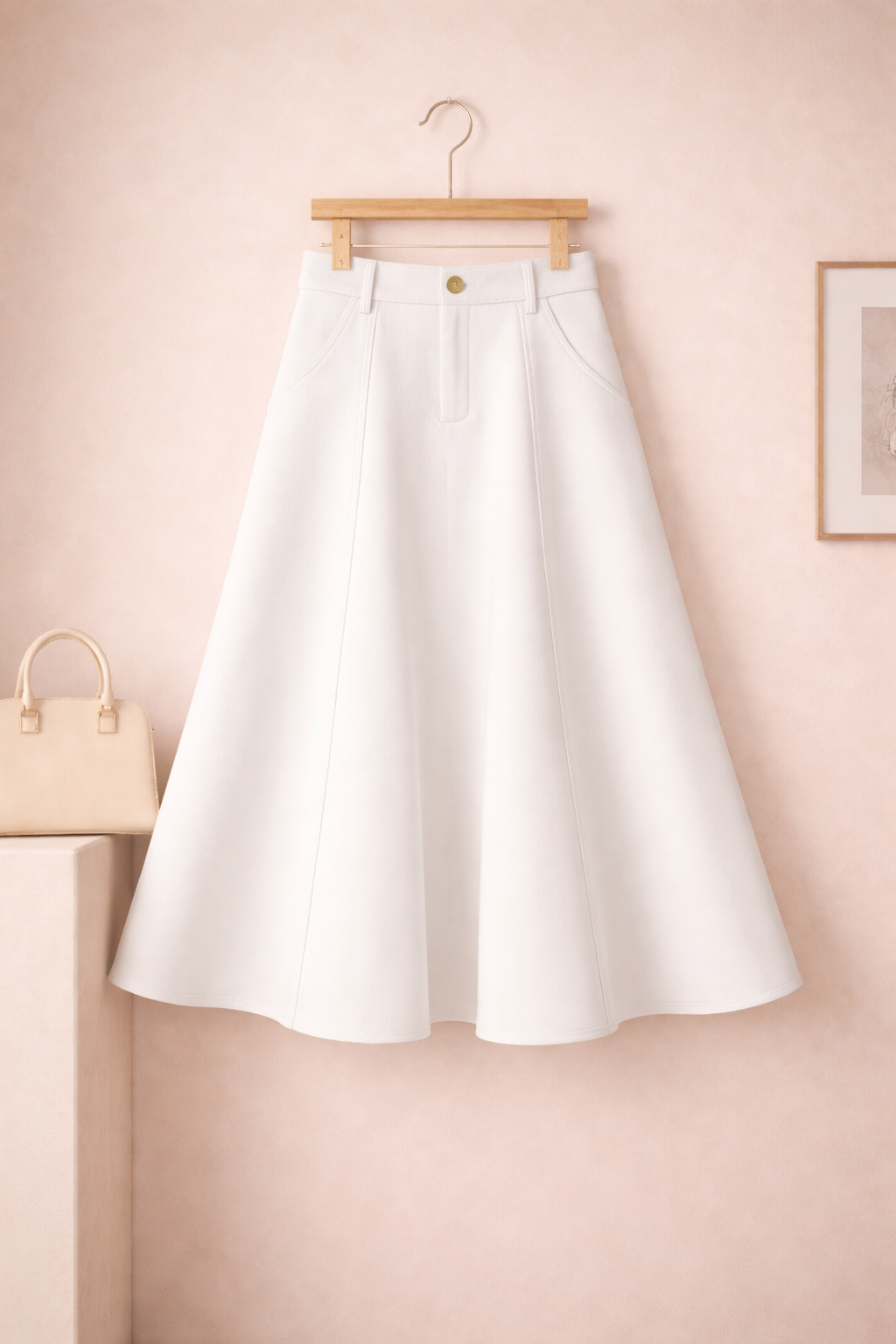 WHITE TWILL LONG SKIRT