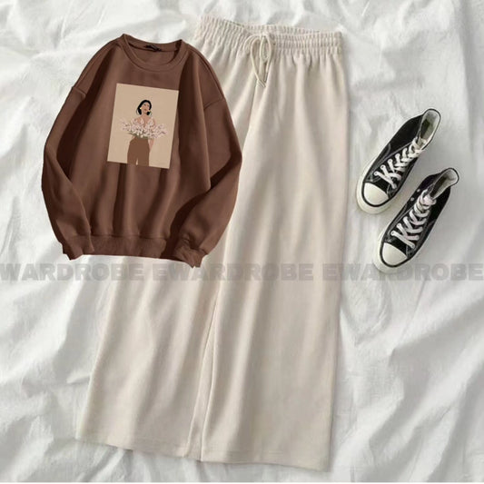 FLOWER GIRL BROWN SWEATSHIRT WITH BEIGE FLAPPER