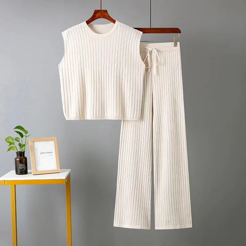 White Ribknit Tracksuit