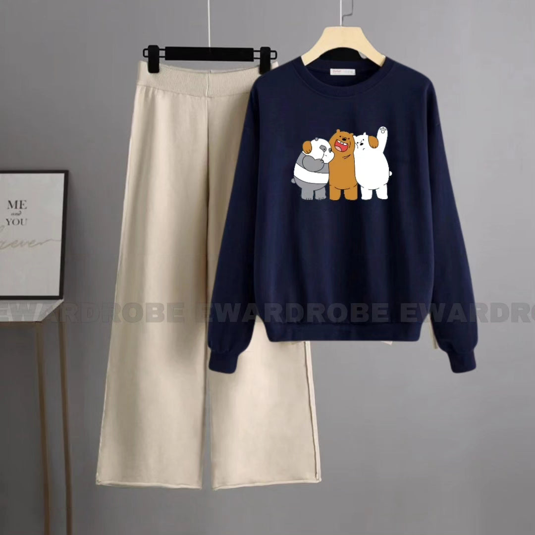 TOGETHER BEAR NAVY BLUE SWEATSHIRT WITH BEIGE FLAPPER