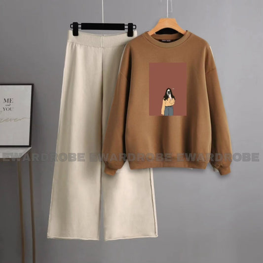 BROWN GIRL BROWN SWEATSHIRT WITH BEIGE FLAPPER