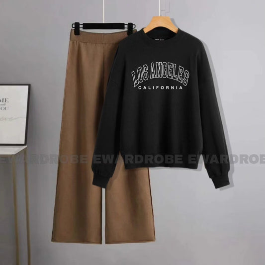 LOS ANGLES BLACK SWEATSHIRT WITH BROWN FLAPPER