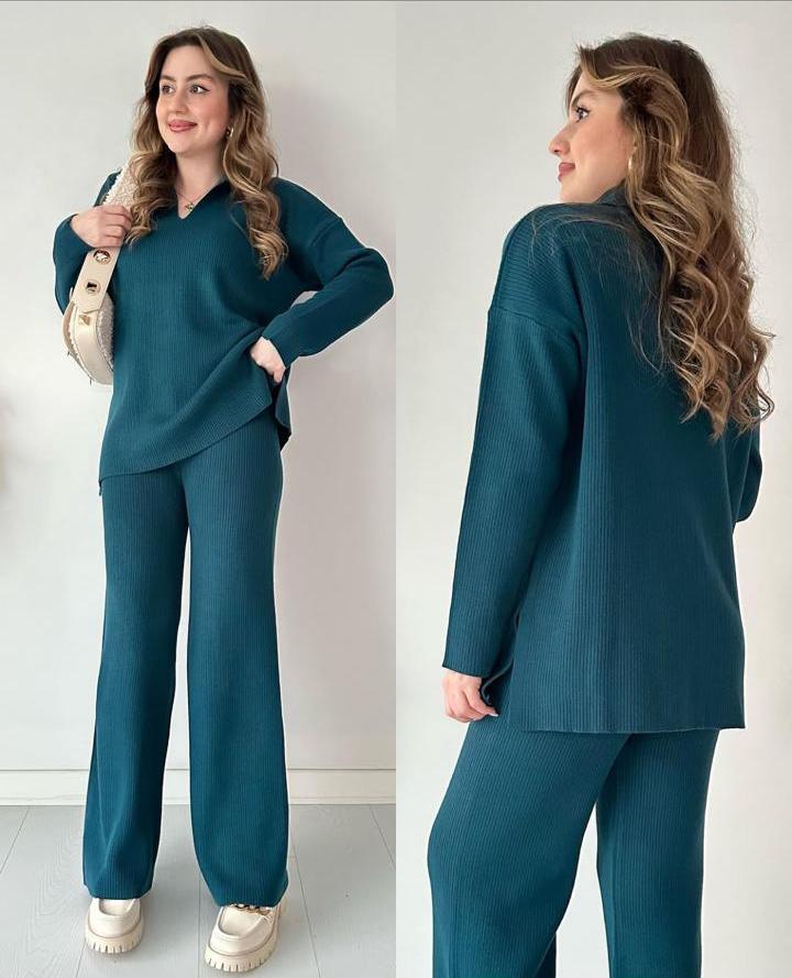 Ribknit Petroleum Blue Tracksuit V Neck