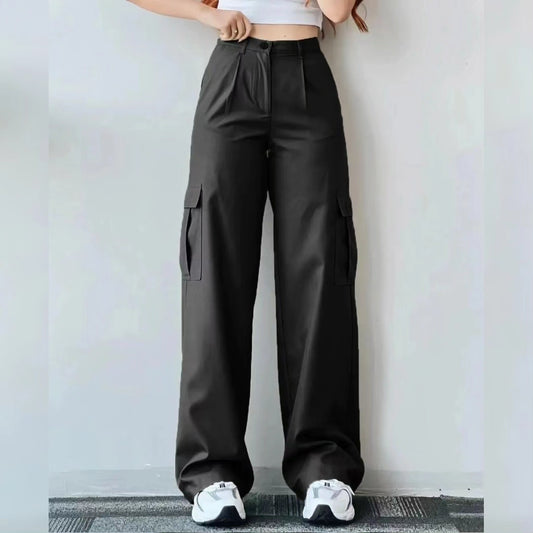 BLACK CARGO WIDE LEG JEANS