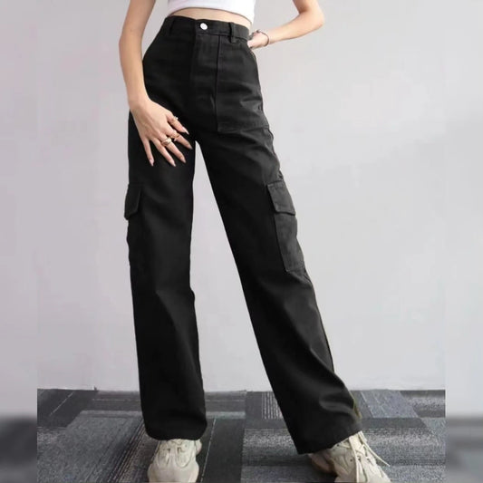 BLACK CARGO WIDE LEG JEANS