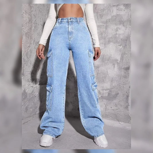 ICE BLUE CARGO WIDE LEG JEANS