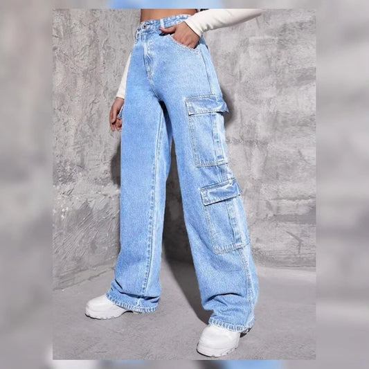 ICE BLUE CARGO WIDE LEG JEANS