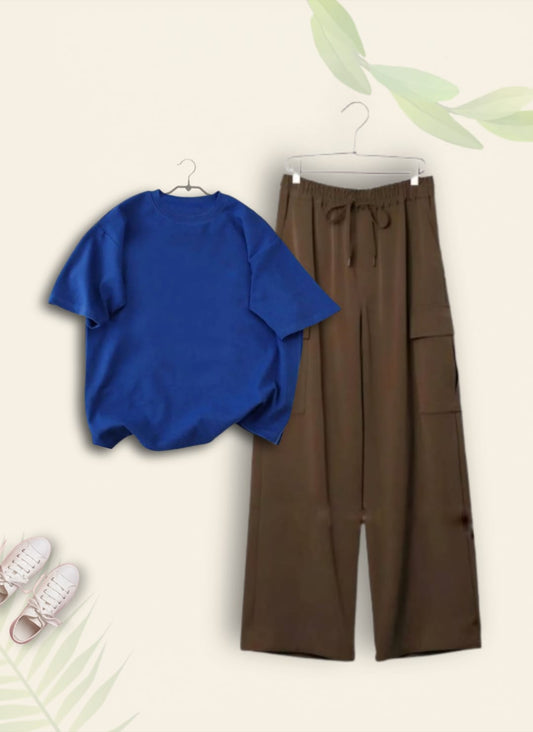 ROYAL BLUE TSHIRT WITH BROWN CARGO TROUSER