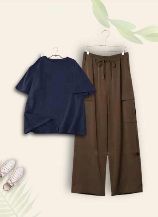 NAVY BLUE TSHIRT WITH BROWN CARGO TROUSER