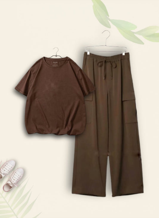 BROWN TSHIRT WITH BROWN CARGO TROUSER