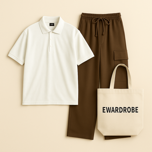 WHITE POLO WITH BROWN CARGO TROUSER