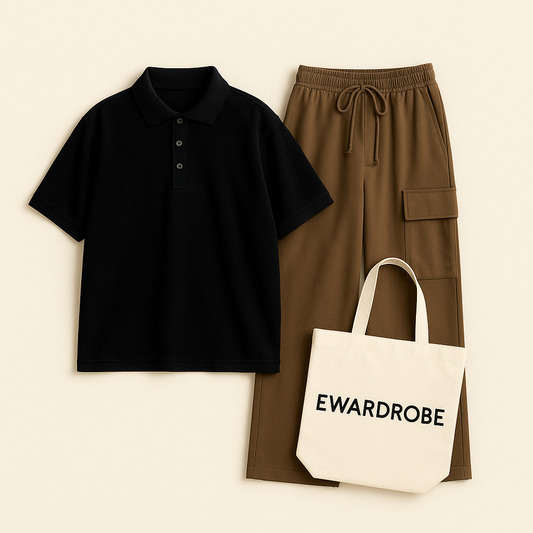 BLACK POLO WITH BROWN CARGO TROUSER