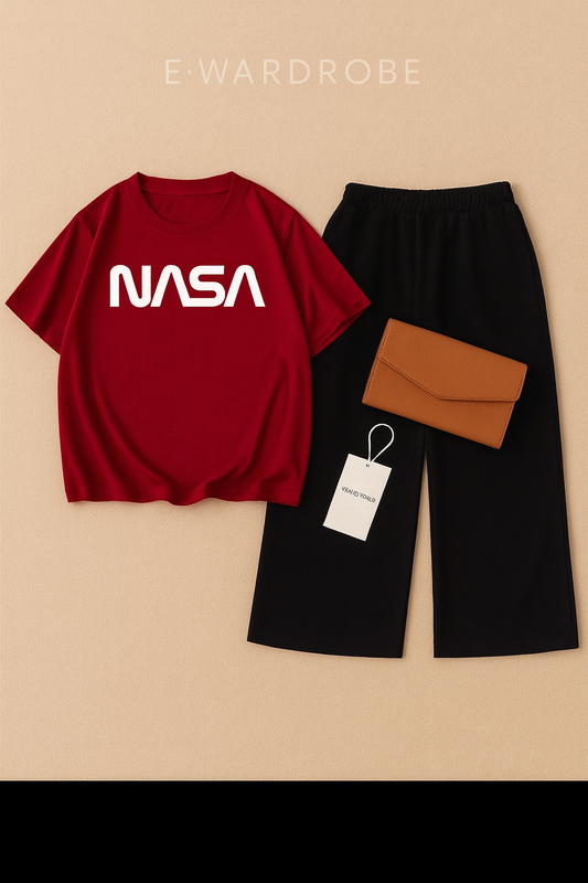 RED TSHIRT NASA WITH BLACK FLAPPER