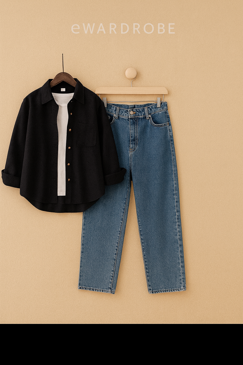 BLACK BUTTON DOWN SHIRT WITH INNER WITH SKY BLUE WIDE LEG JEANS