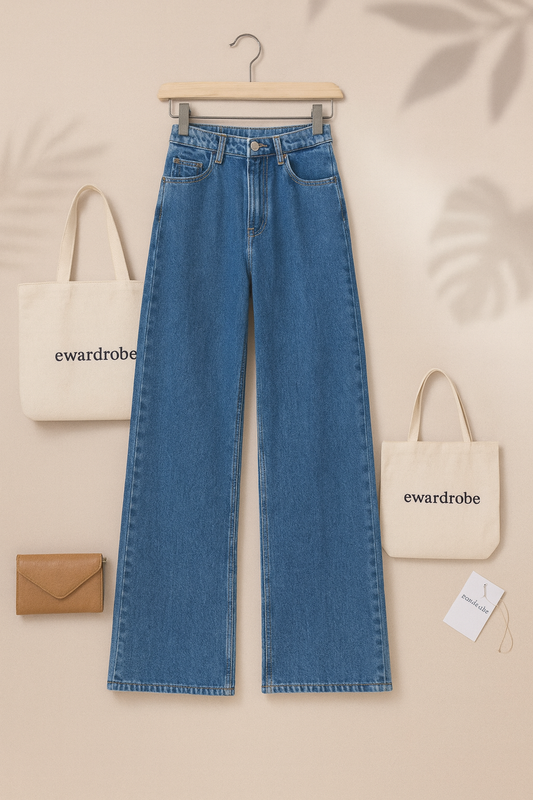 MID BLUE WIDE LEG JEANS